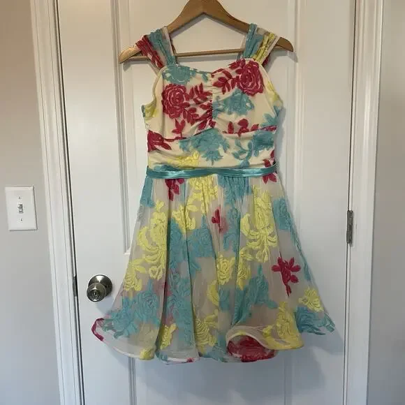 Colorful Dance Recital Dress Prom Homecoming Party Dance Costume Floral Girly - Picture 2 of 13